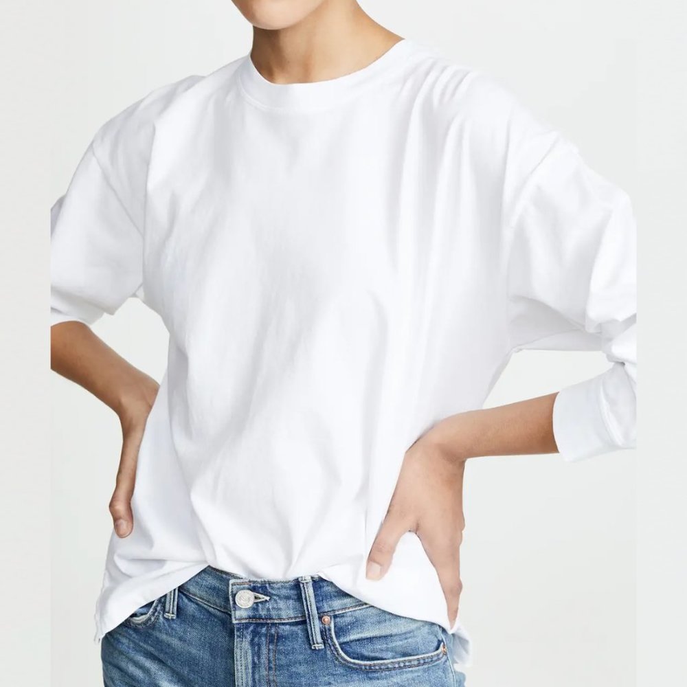 $78 AYR White The Hangout LS Crew Neck Shirt size Large 100% Cotton T-Shirt